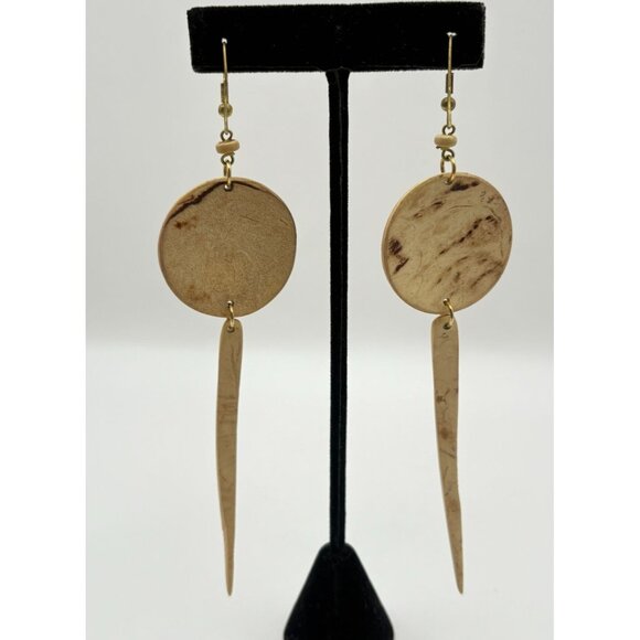 Vintage Handcrafted Wood Dangle Earrings Tribal Inspired Lightweight Nature - Picture 2 of 6
